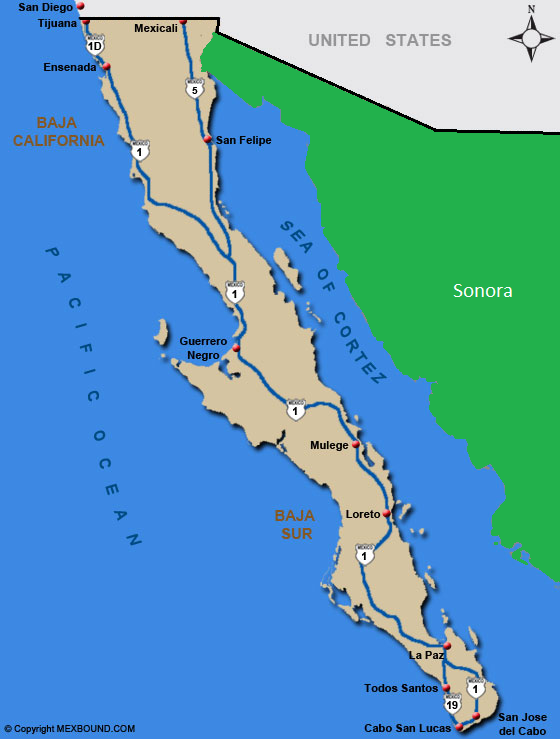 Baja California On Map Baja California Mexico Map   Mexbound.com